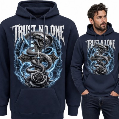 Bluza męska z kapturem - kobra na gotyckim krzyżu z czarną różą „Trust no one”