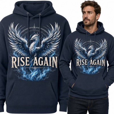 Bluza męska z kapturem - feniks w niebieskich płomieniach „Rise again”
