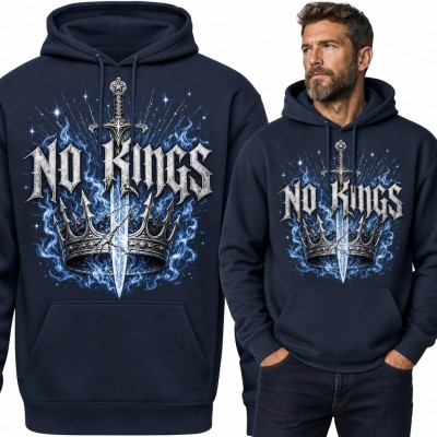 Bluza męska z kapturem - „No Kings” z mieczem przebijającym pękniętą koronę