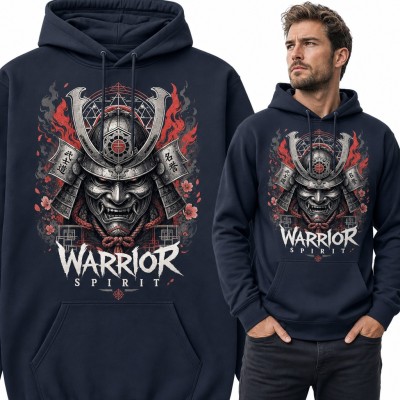 Bluza męska z kapturem - samuraj w masce oni „Warrior Spirit”