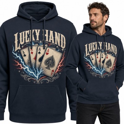 Bluza męska z kapturem - „Lucky Hand” cztery asy dla pokerzysty
