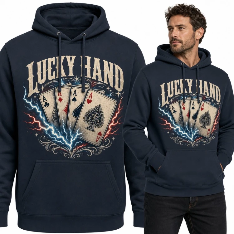 Bluza męska z kapturem - „Lucky Hand” cztery asy dla pokerzysty