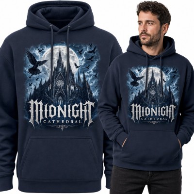 Bluza męska z kapturem - gotycka katedra z krukami i „Midnight Cathedral”