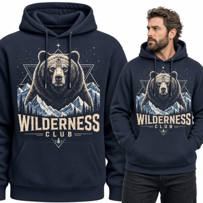 Bluza męska z kapturem - niedźwiedź grizzly w górach „Wilderness Club”