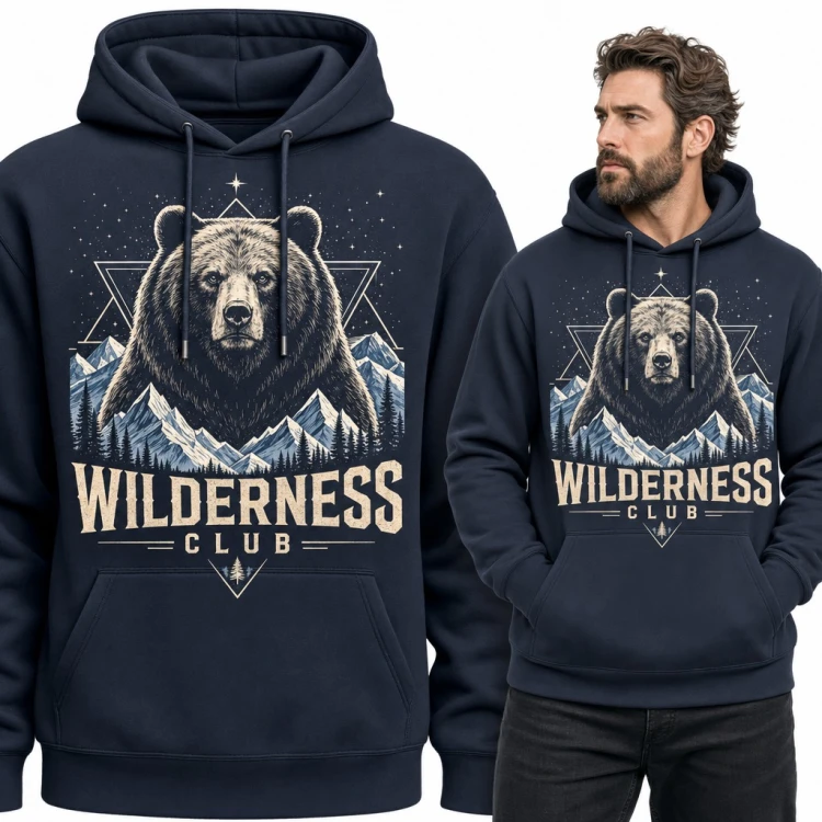 Bluza męska z kapturem - niedźwiedź grizzly w górach „Wilderness Club”