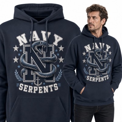 Bluza męska z kapturem - „Navy Serpents” z wężem owiniętym wokół litery N