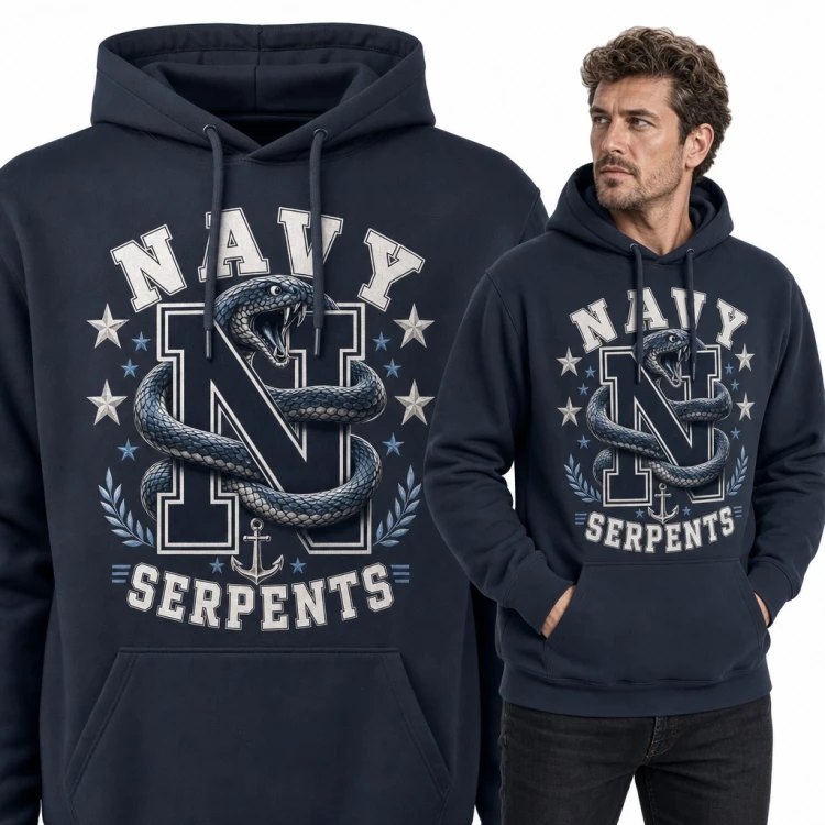 Bluza męska z kapturem - „Navy Serpents” z wężem owiniętym wokół litery N