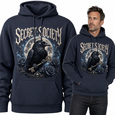 Bluza męska z kapturem - kruk z kluczem i czarne róże „Secret Society”