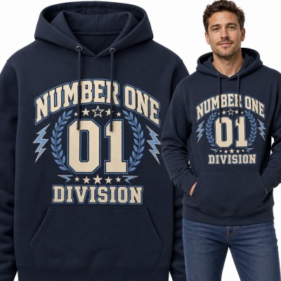 Bluza męska z kapturem - „Number One 01 Division” w stylu college z wieńcem laurowym