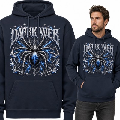 Bluza męska z kapturem - gotycki pająk na pajęczynie i napis „Dark Web”