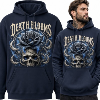 Bluza męska z kapturem - czaszka z czarną różą „Death Blooms”