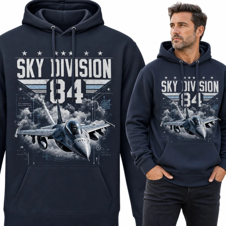 Bluza męska z kapturem „Sky Division 84” - myśliwiec odrzutowy w chmurach