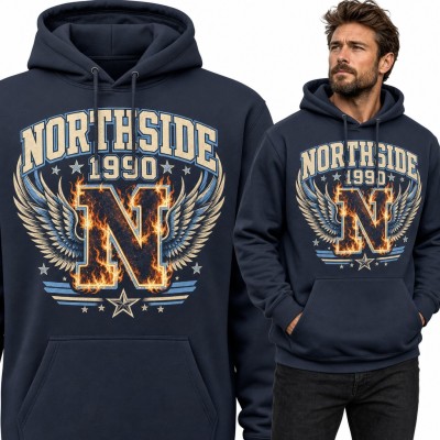 Bluza męska z kapturem - „Northside 1990” z płonącą literą N i skrzydłami