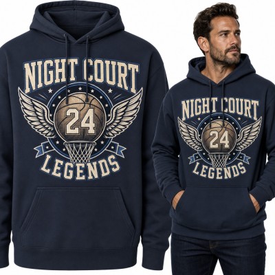 Bluza męska z kapturem - koszykówka „Night Court Legends” ze skrzydlatą piłką