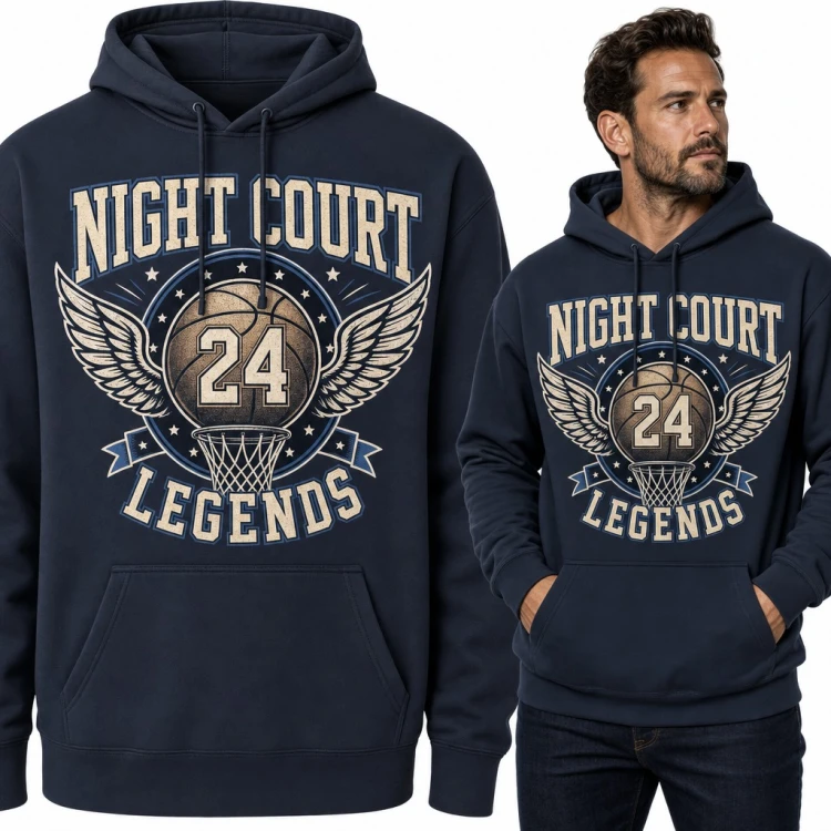 Bluza męska z kapturem - koszykówka „Night Court Legends” ze skrzydlatą piłką