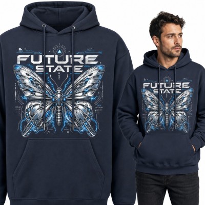 Bluza męska z kapturem - stalowy motyl cyborg z wyładowaniami „Future State”
