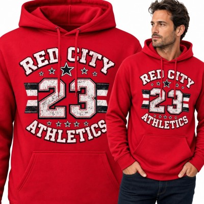 Bluza męska z kapturem - „Red City 23 Athletics” w stylu college