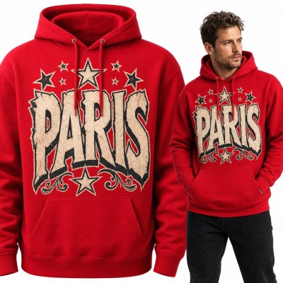 Bluza męska z kapturem „Paris” - postarzany napis w gwiazdach