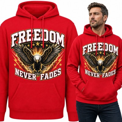 Bluza męska z kapturem - orzeł bielik z błyskawicami i napisem „Freedom never fades”