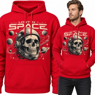 Bluza męska z kapturem - kosmiczna czaszka w hełmie i Saturn „Lost in Space”
