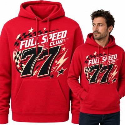 Bluza męska z kapturem - wyścigowy numer 77 i flaga w szachownicę „Full Speed Club”