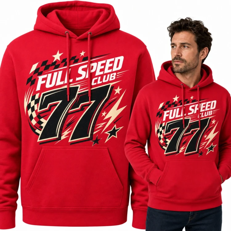 Bluza męska z kapturem - wyścigowy numer 77 i flaga w szachownicę „Full Speed Club”