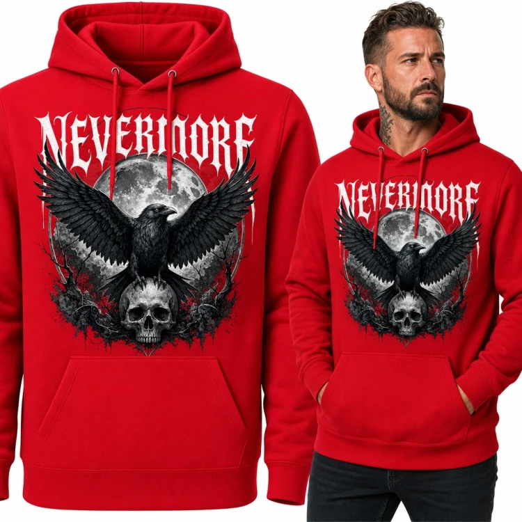 Bluza męska z kapturem „Nevermore” - kruk na czaszce i pełnia księżyca
