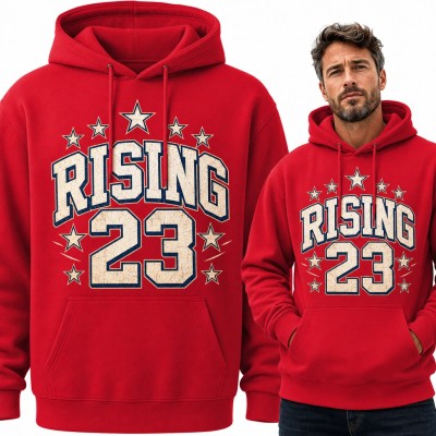 Bluza męska z kapturem „Rising 23” - napis varsity z gwiazdami