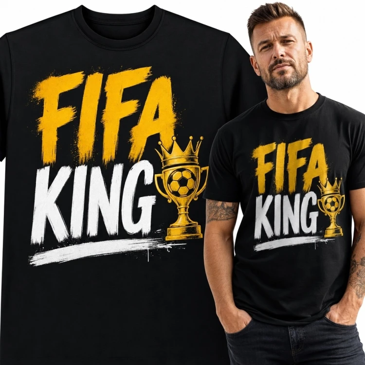Koszulka męska dla fana piłki nożnej „FIFA King” - złote trofeum