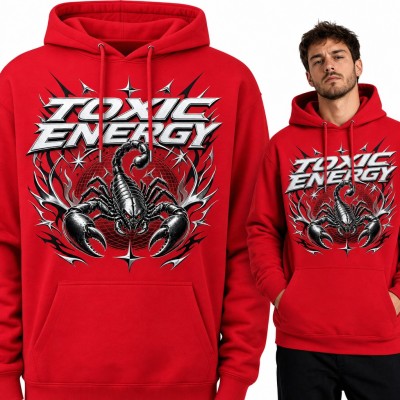 Bluza męska z kapturem - chromowany skorpion „Toxic Energy” w stylu Y2K