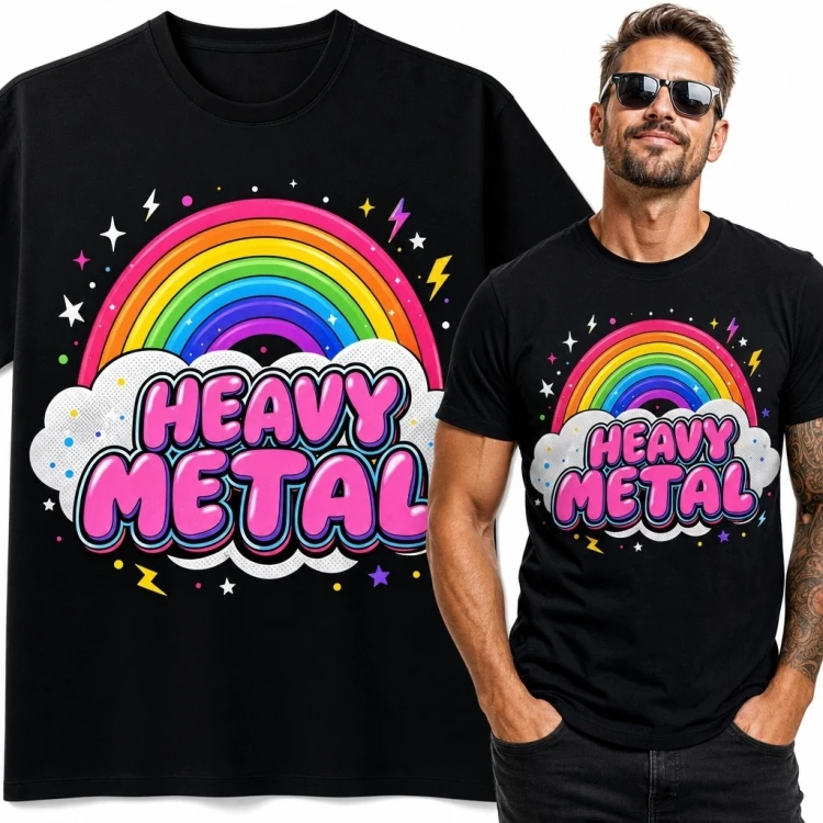 Koszulka męska „Heavy Metal” - tęcza i chmury
