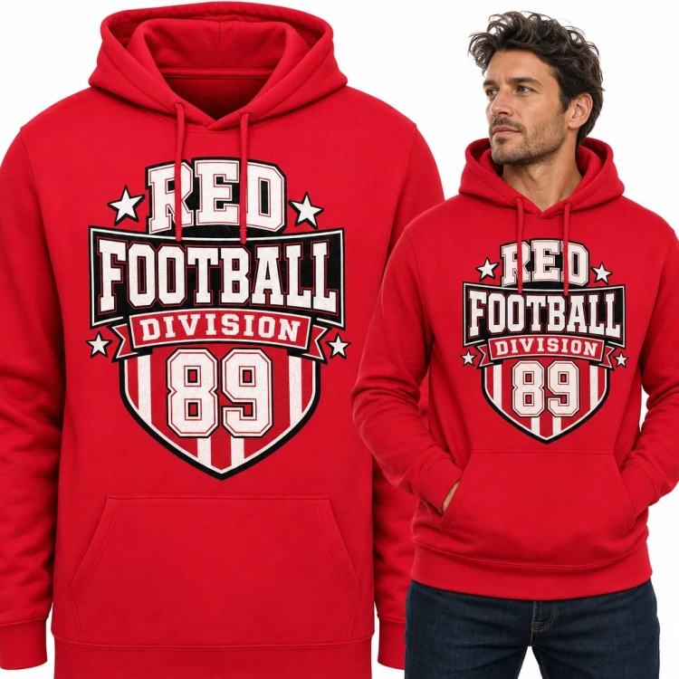 Bluza męska z kapturem „Red Football Division 89” - herb drużyny futbolowej w stylu college