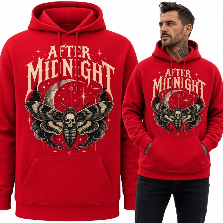 Bluza męska z kapturem - ćma trupia główka z czaszką i półksiężycem „After midnight”