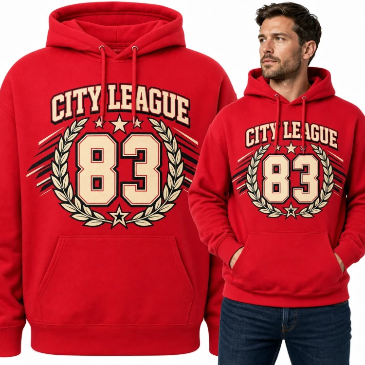 Bluza męska z kapturem - „City League 83” w stylu college z wieńcem laurowym