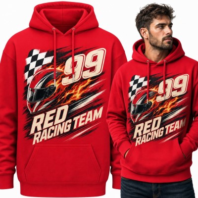 Bluza męska z kapturem - kask wyścigowy i flaga mety „Red Racing Team” 99