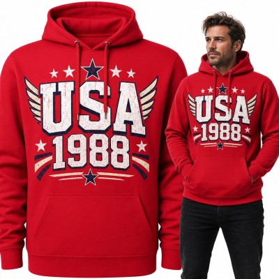 Bluza męska z kapturem „USA 1988” - retro gwiazdy i skrzydła