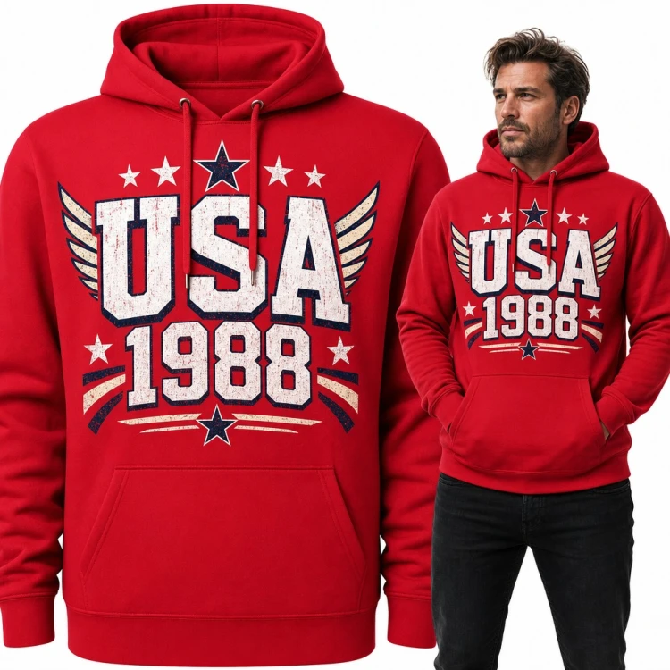 Bluza męska z kapturem „USA 1988” - retro gwiazdy i skrzydła