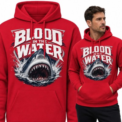 Bluza męska z kapturem - rekin z otwartą paszczą i napis „Blood in the Water”