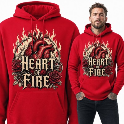 Bluza męska z kapturem - anatomiczne serce w płomieniach i róże „Heart of Fire”