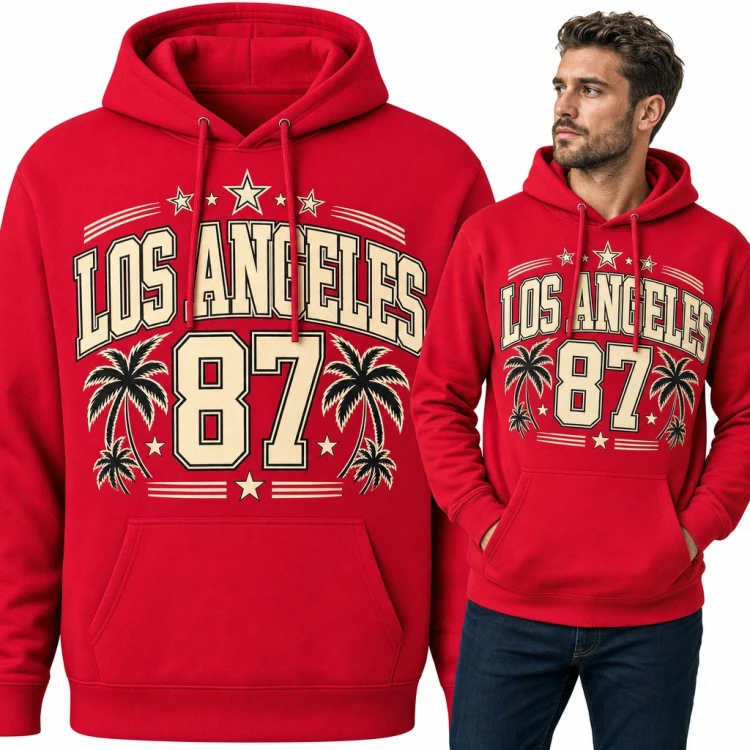 Bluza męska z kapturem „Los Angeles 87” - styl college z palmami