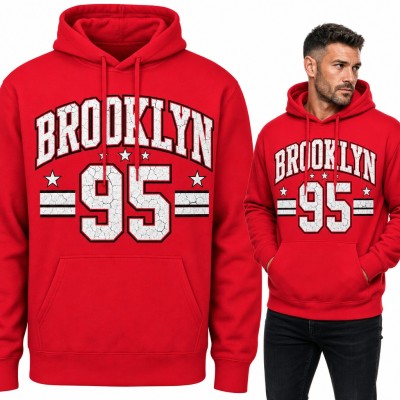 Bluza męska z kapturem „Brooklyn 95” - styl varsity z gwiazdkami
