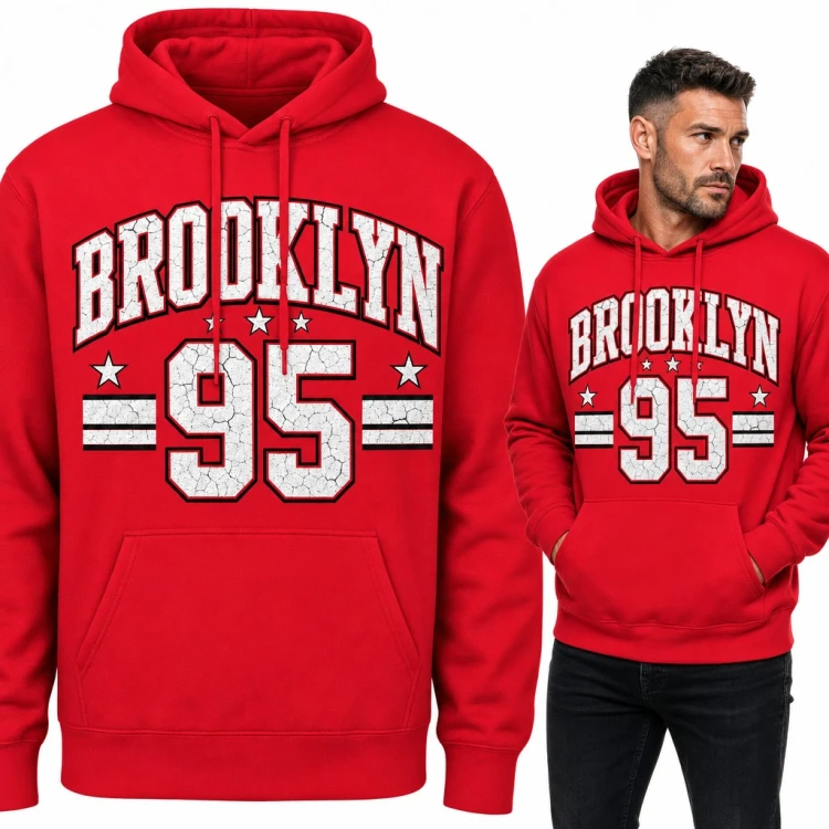 Bluza męska z kapturem „Brooklyn 95” - styl varsity z gwiazdkami