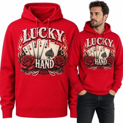 Bluza męska z kapturem - poker i cztery asy z różami „Lucky Hand”