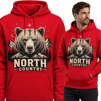 Bluza męska z kapturem - niedźwiedź grizzly w górach „North Country”