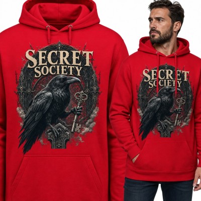 Bluza męska z kapturem - kruk z kluczem i napis „Secret Society”