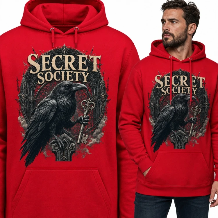 Bluza męska z kapturem - kruk z kluczem i napis „Secret Society”