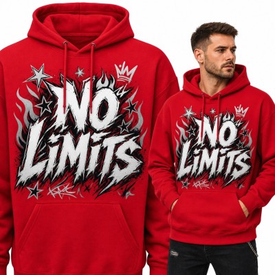 Bluza męska z kapturem - „No limits” graffiti z koroną i gwiazdami