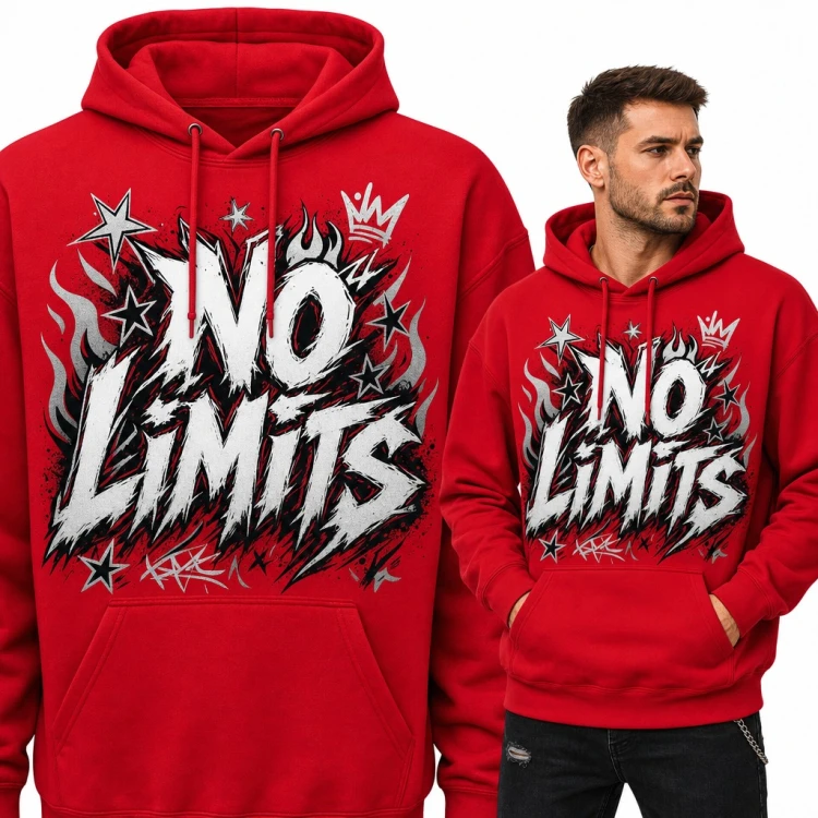 Bluza męska z kapturem - „No limits” graffiti z koroną i gwiazdami