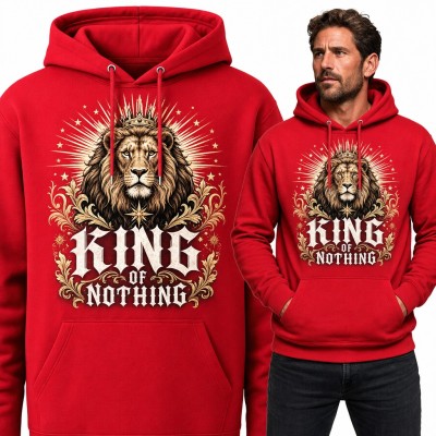 Bluza męska z kapturem - lew w koronie i napis „King of Nothing”