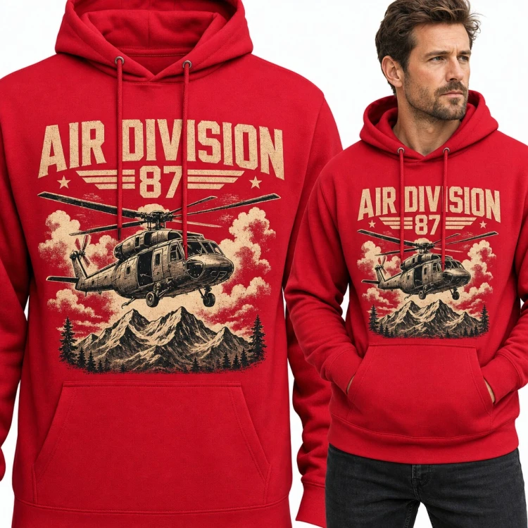 Bluza męska z kapturem - wojskowy helikopter nad górami „Air Division 87”